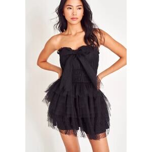 LoveShackFancy NWT Black Faron Tiered Bow Tulle Ballerina Mini Dress 14